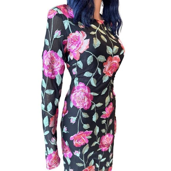 NWT Siena Floral Embroidered Mesh Bodycon Dress - Picture 7 of 10